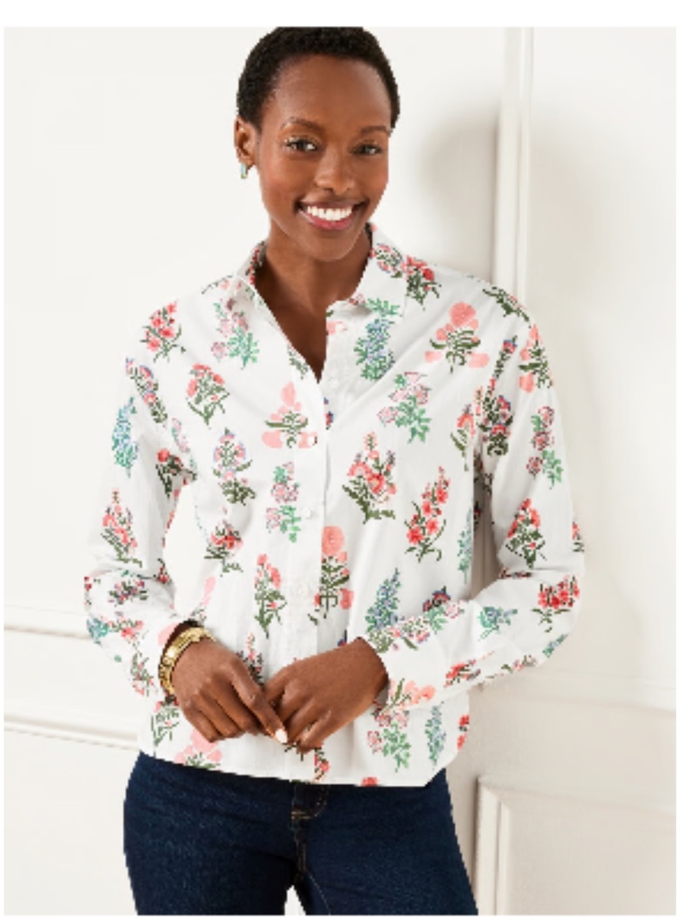 Talbots White Cotton Floral Shirt Size XL NWT